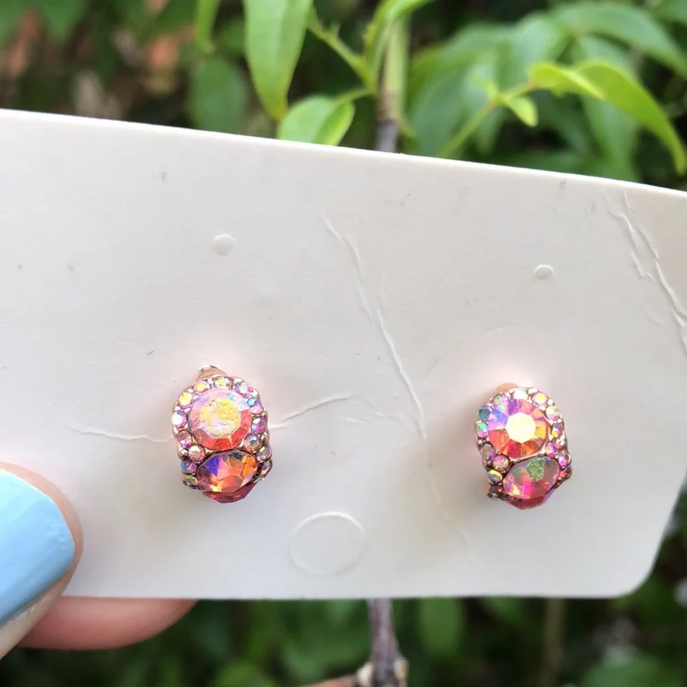 Iridescent Rose Pink Sparkly Crystal Earrings